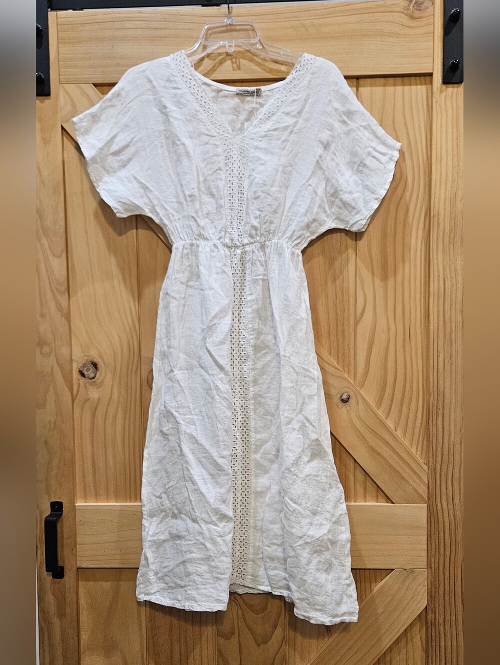NWT | Valentina Naldi White Eyelet-Trim 100% Linen Cover Up Dress | Small